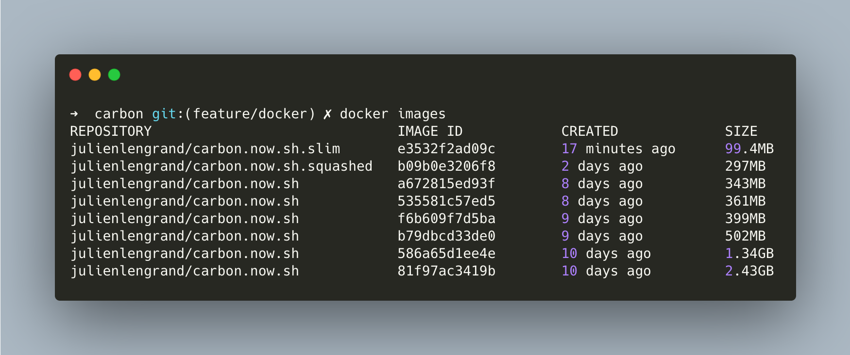Reducing Docker's image size while creating an offline version of Carbon.now.sh